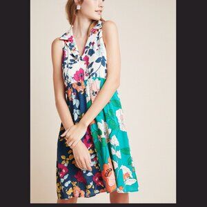 NWOT Anthropologie Dinah Sleeveless Button Bodice Floral Patchwork Dress, Sz 6